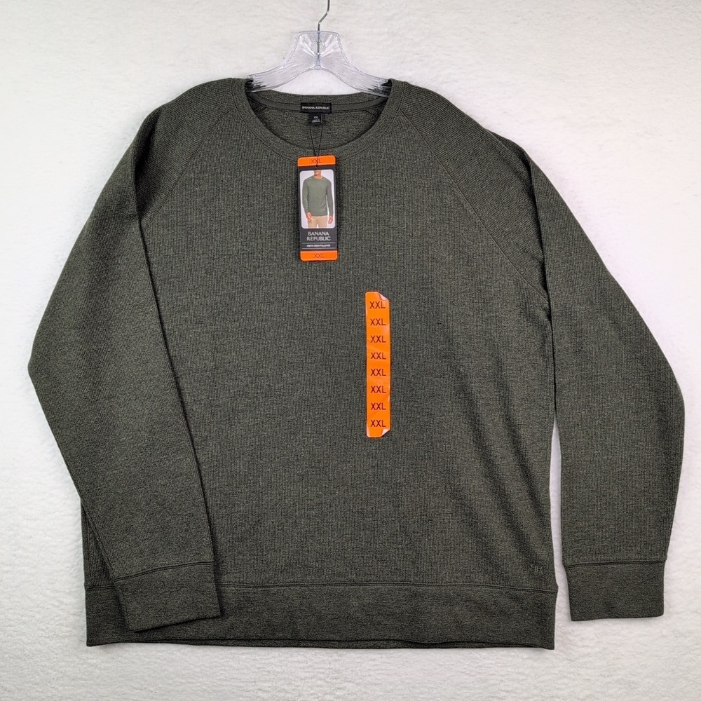 NWT Banana Republic Crew Pullover Sweatshirt Men's 2XL Waffle Thermal Olive